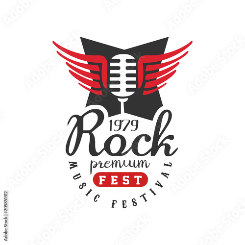 Rock premium fest, music festival logo, est. 1979, design element can be used for poster, banner, flyer, print or stamp vector Illustration on a white background