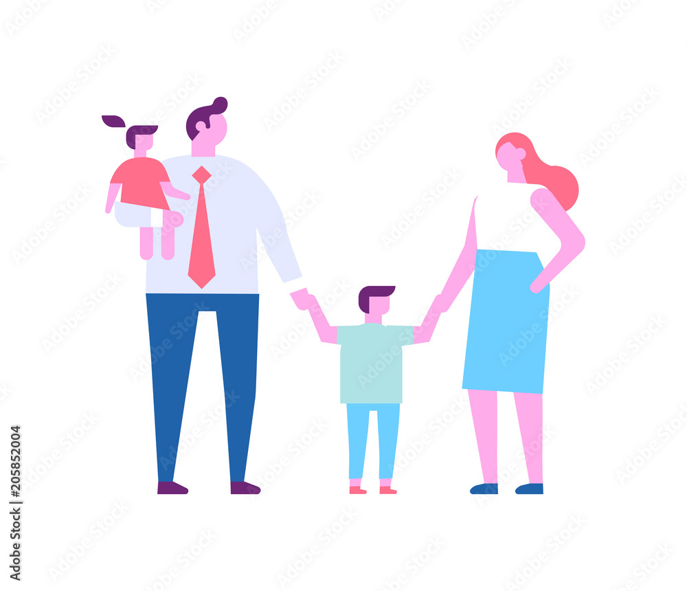 Family together. Members of the family. Flat  vector characters isolated on white.