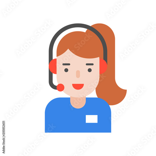 Female operation Call center for helpline service, Flat icon
