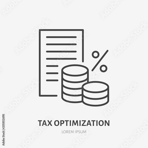 Tax optimization flat line icon. Paysheet money sign. Thin linear logo for legal financial services, accountancy.