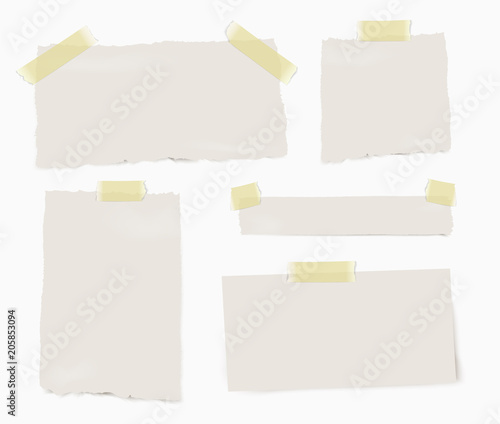 Set of paper different pieces of paper with transparent shadows isolated on white background.