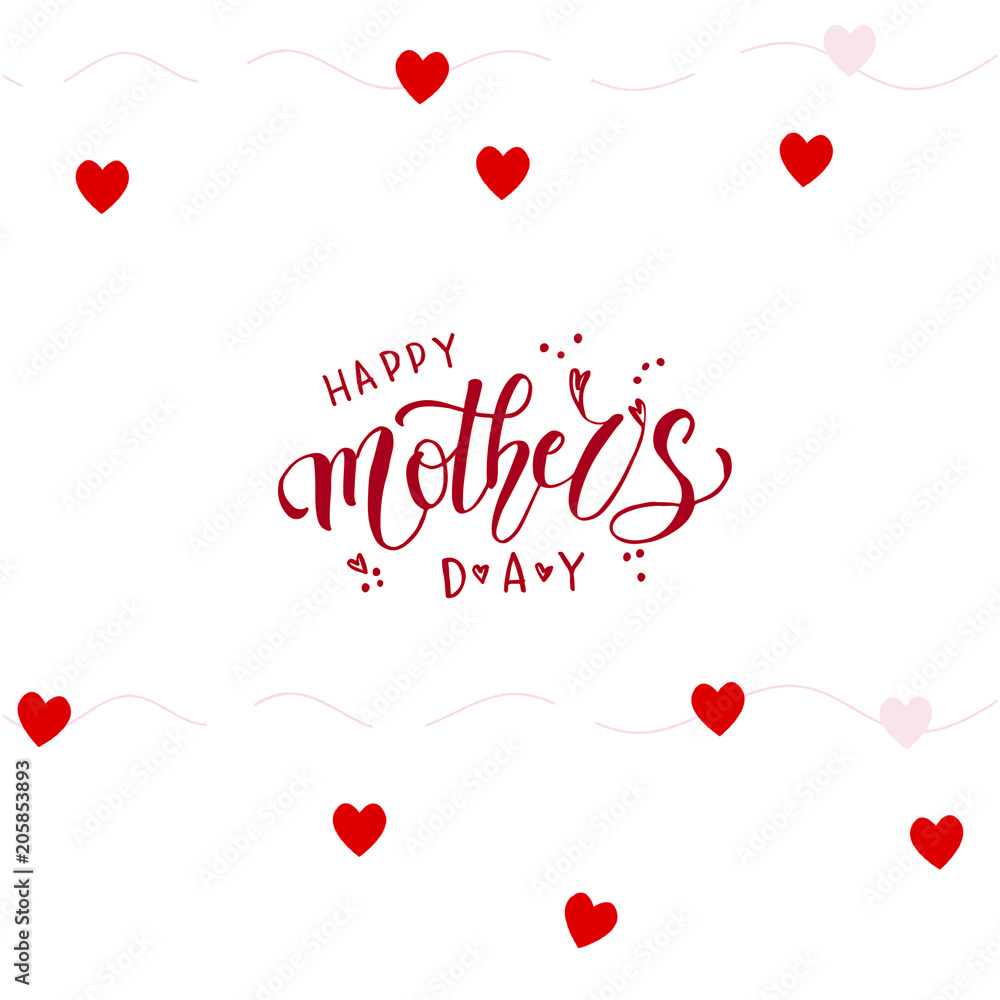 Hand drawn Happy Mothers day ,background with hearts