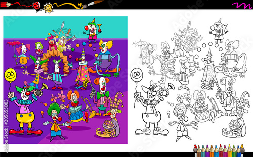 clown characters group coloring book