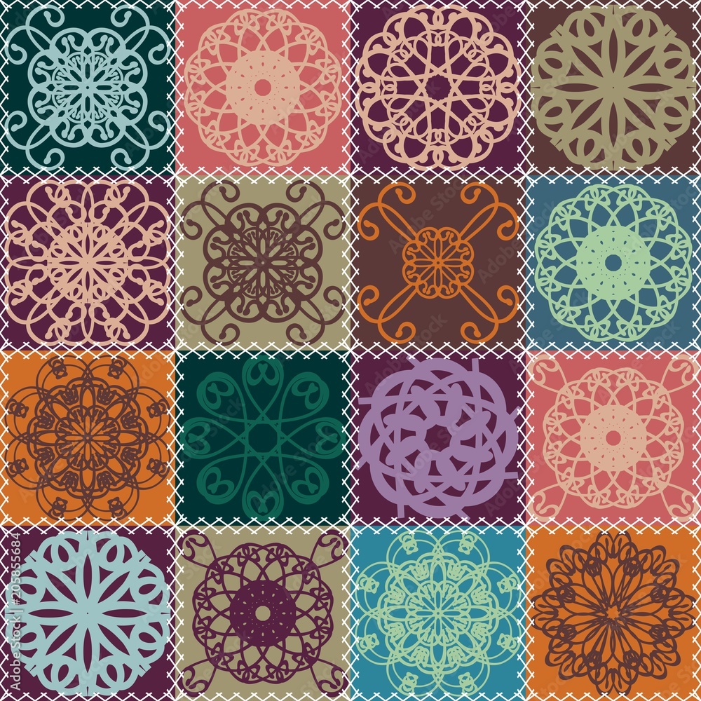 quilt patchwork background with mandala ethnic style quilt patchwork background with mandala ethnic style