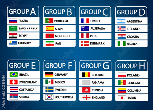 Football World championship groups. Vector country flags.
