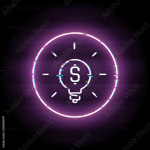 Business idea glitched icon, investment brainstorm vector art, glitch finance concept illustration