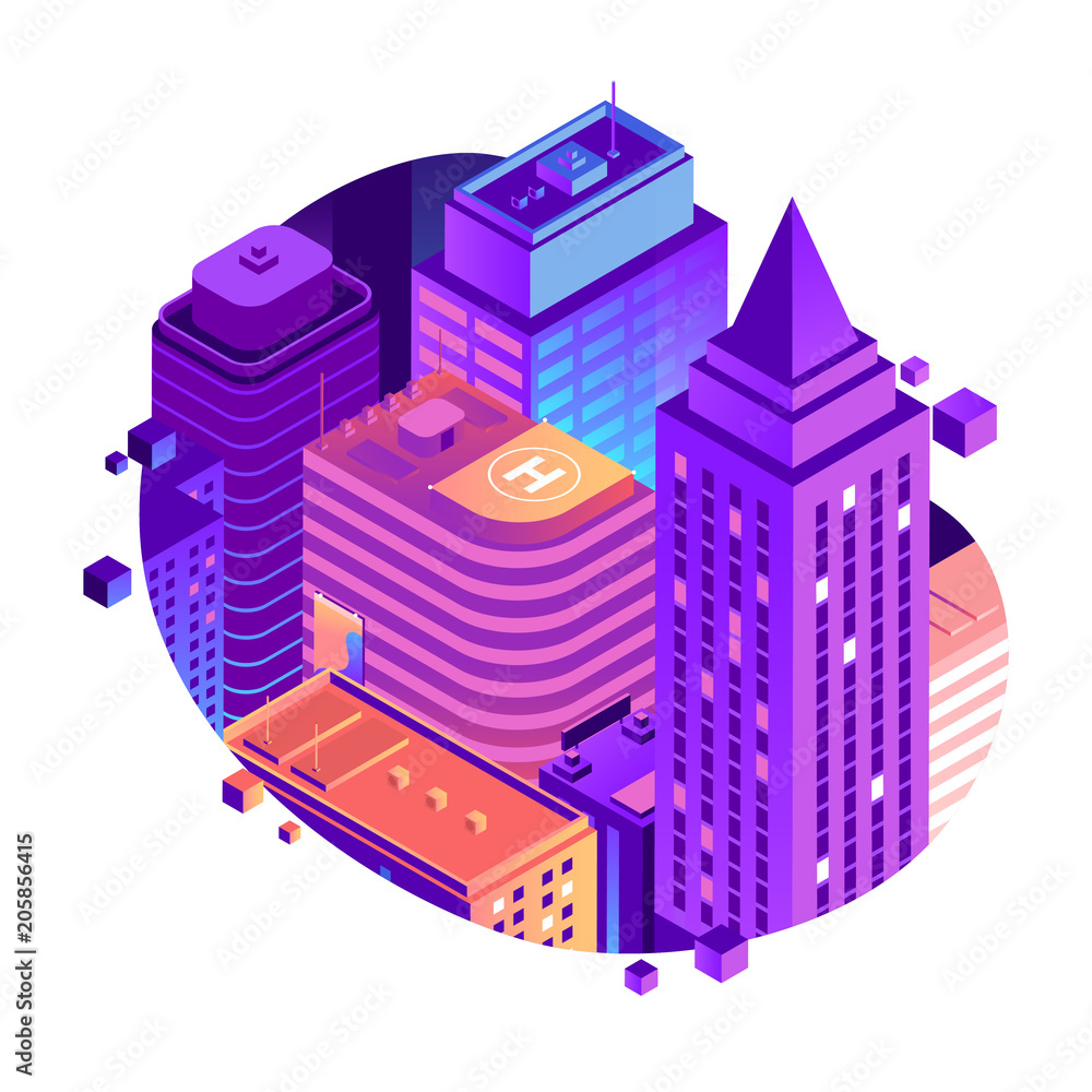 Vector City isometric concept isolated on white background. High-rise ...