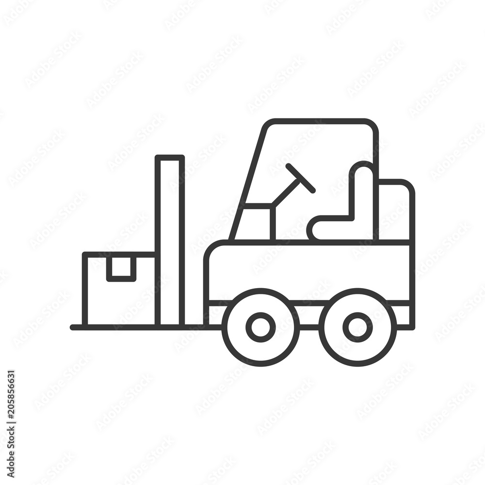 Fork lift car with parcel, line icon logistic and industry related Fork lift car with parcel, line icon logistic and industry related