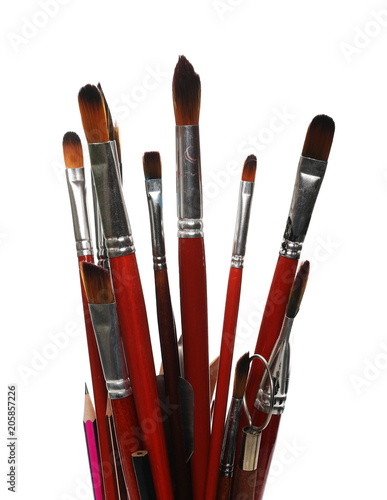 Old paintbrushes isolated on white background, clipping path