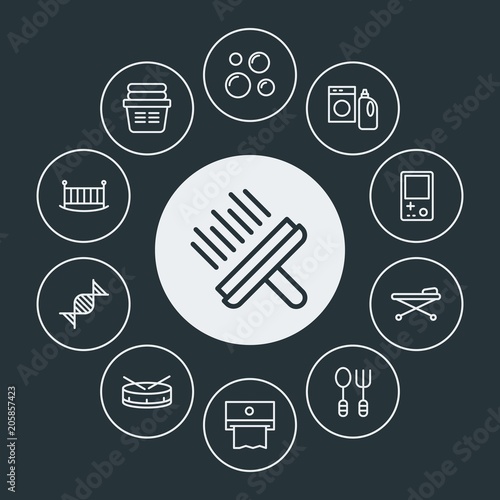 health, kids and toys, housekeeping, beauty and cosmetics Infographic Circle outline Icons Set. Contains such Icons as science,  restaurant,  window, soap,  box and more. Fully Editable. Pixel Perfect