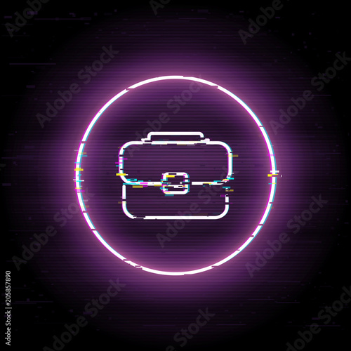 Business case glitched icon, investment portfolio vector art, glitch office suitcase illustration