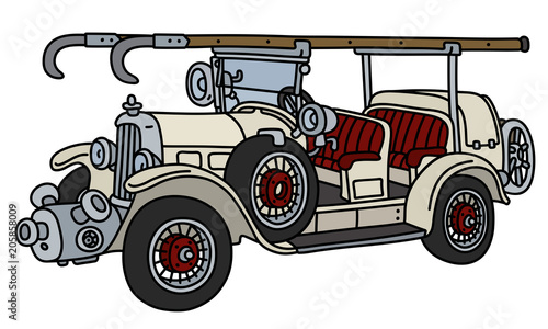 The vintage white fire truck