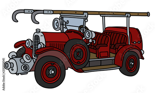 The vintage red fire truck