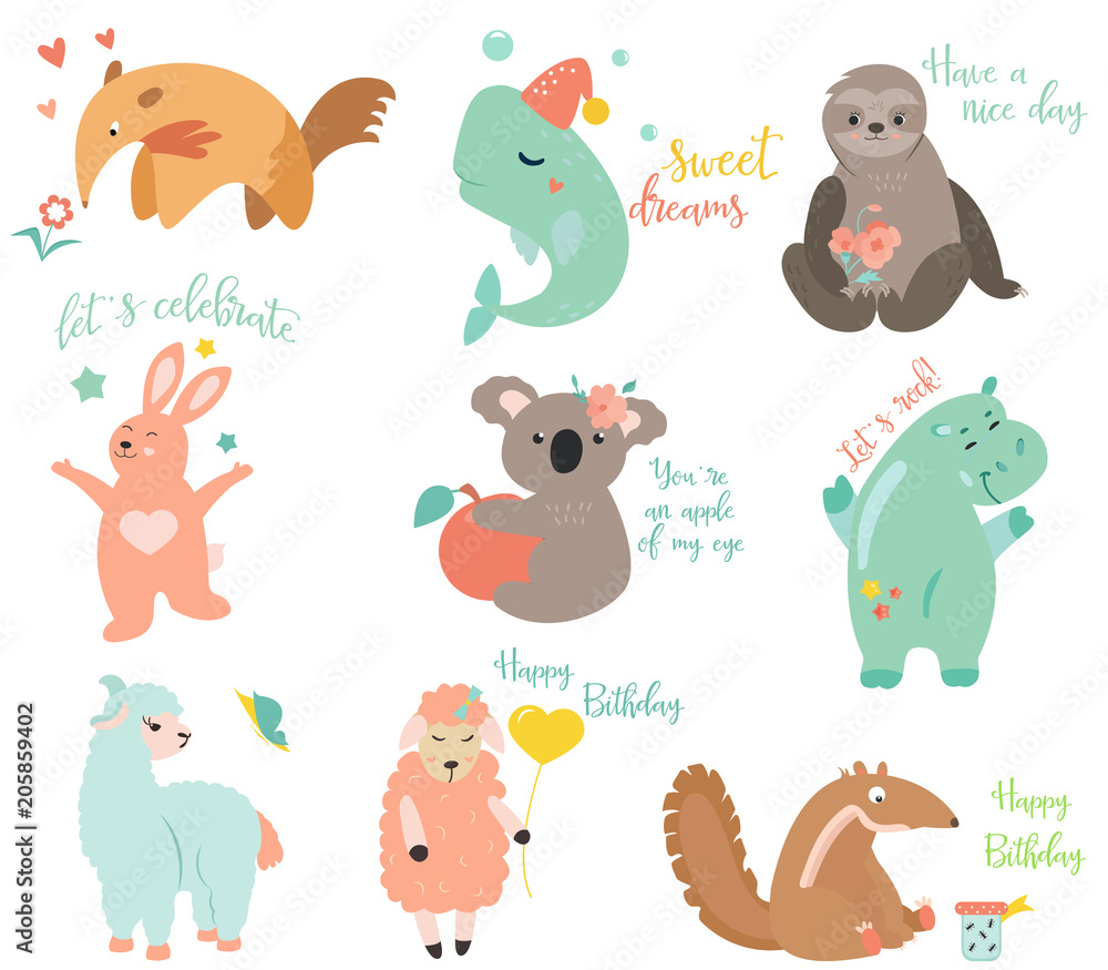 Fototapeta premium Big vector set of funny cartoon animals