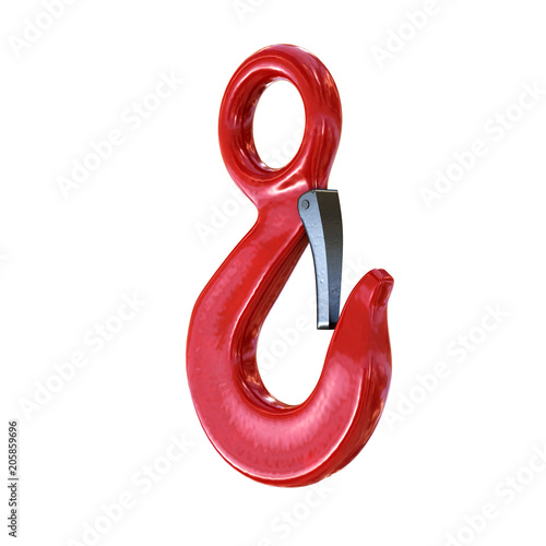 Red lifting crane hook. Industrial and building theme. 3D render Illustration isolated on a white background.