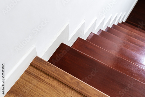 Hardwood stair steps and white wall, interior stairs material and home design