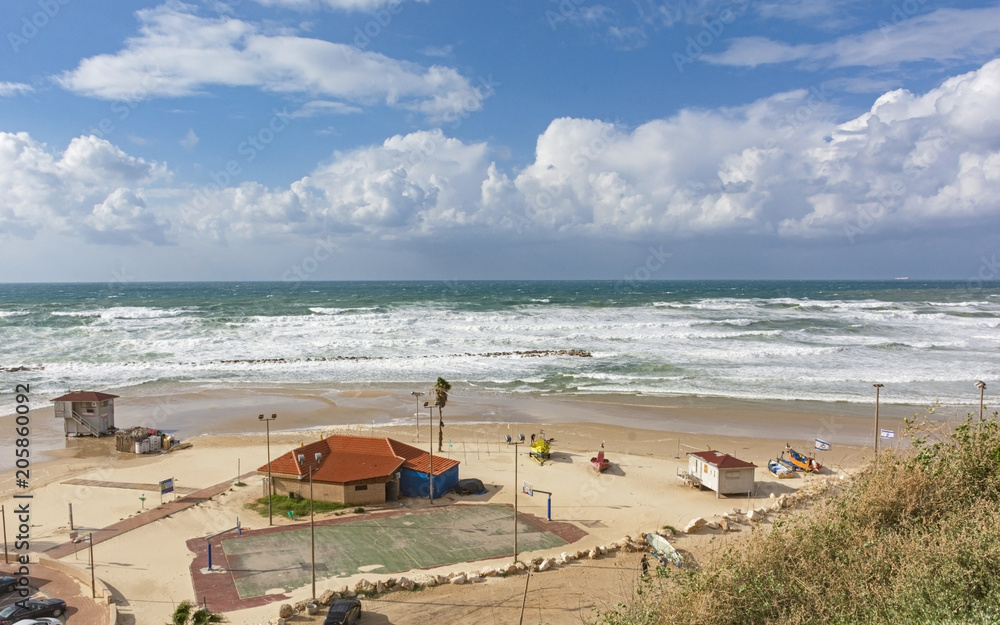 mediterranean sports beach at Netanya in Israel mediterranean sports beach at Netanya in Israel