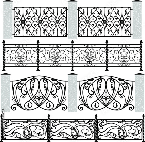 Vector set of openwork forged fences.