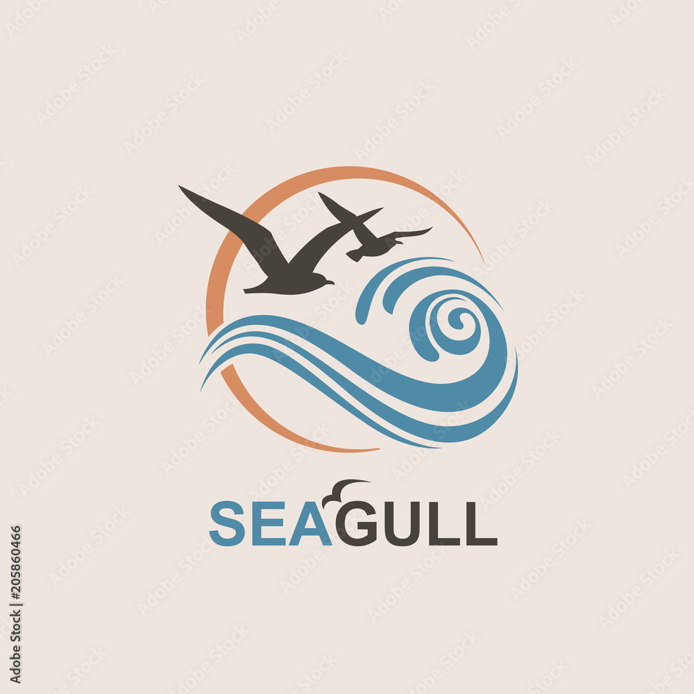 Obraz premium abstract design of ocean logo with waves and seagulls