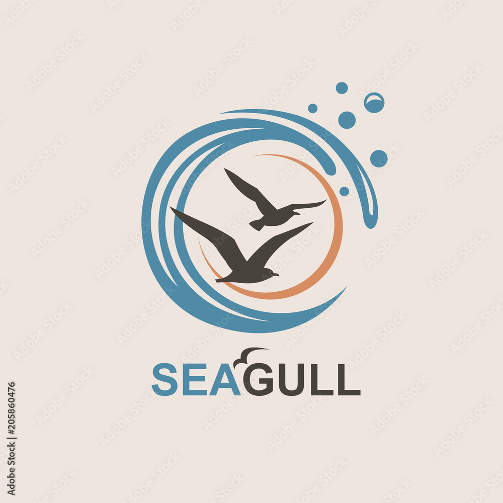 Obraz premium abstrakcyjny projekt logo oceanu z falami i mewami