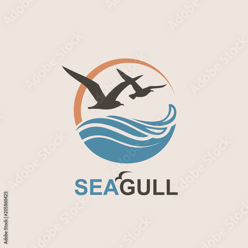 abstract design of ocean logo with waves and seagulls