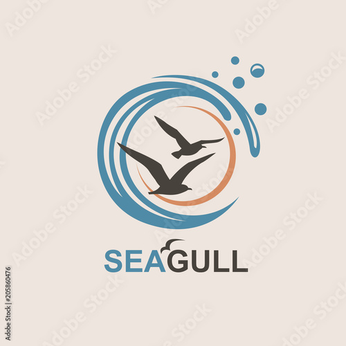 abstract design of ocean logo with waves and seagulls