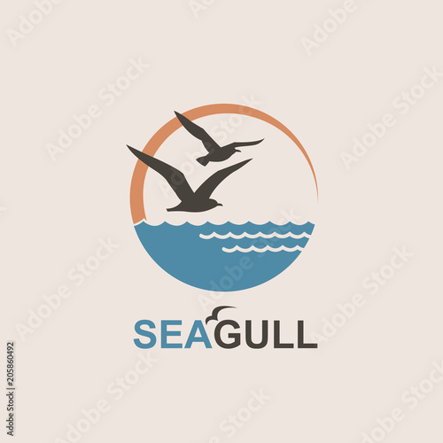 abstract design of ocean logo with waves and seagulls