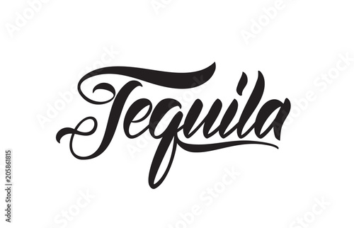 Handwritten vintage brush lettering of Tequila on white background