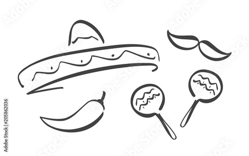 Had drawn set of Mexican symbols. Cinco de Mayo design elements