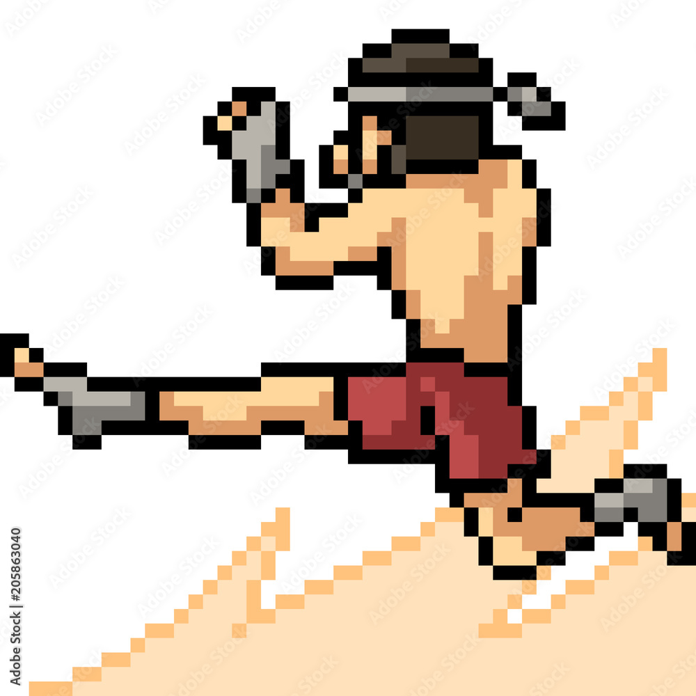 vector pixel art muay thai jump kick