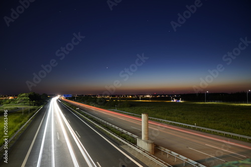 Gorgeous long exposure view at a highway A14 (Autobahn) in Leipzig, Germany