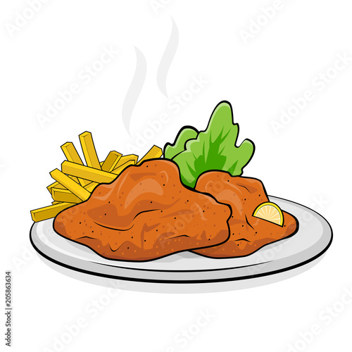 Bild auf Leinwand german or austrian dish schnitzel mit pommes