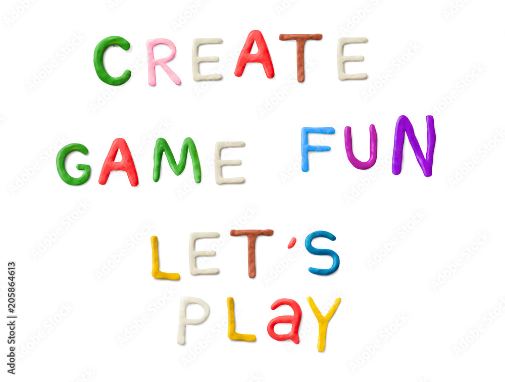 Handmade modeling clay words lets play fun game create. Realistic 3d vector  lettering isolated on white background. Creative colorful design. Children  cartoon style. Stock Vector | Adobe Stock