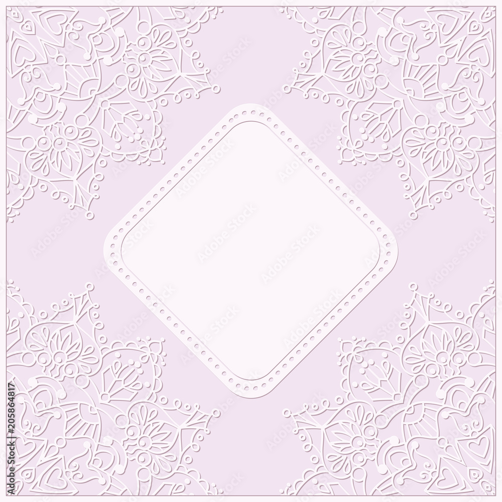 delicate pink background card with openwork frame