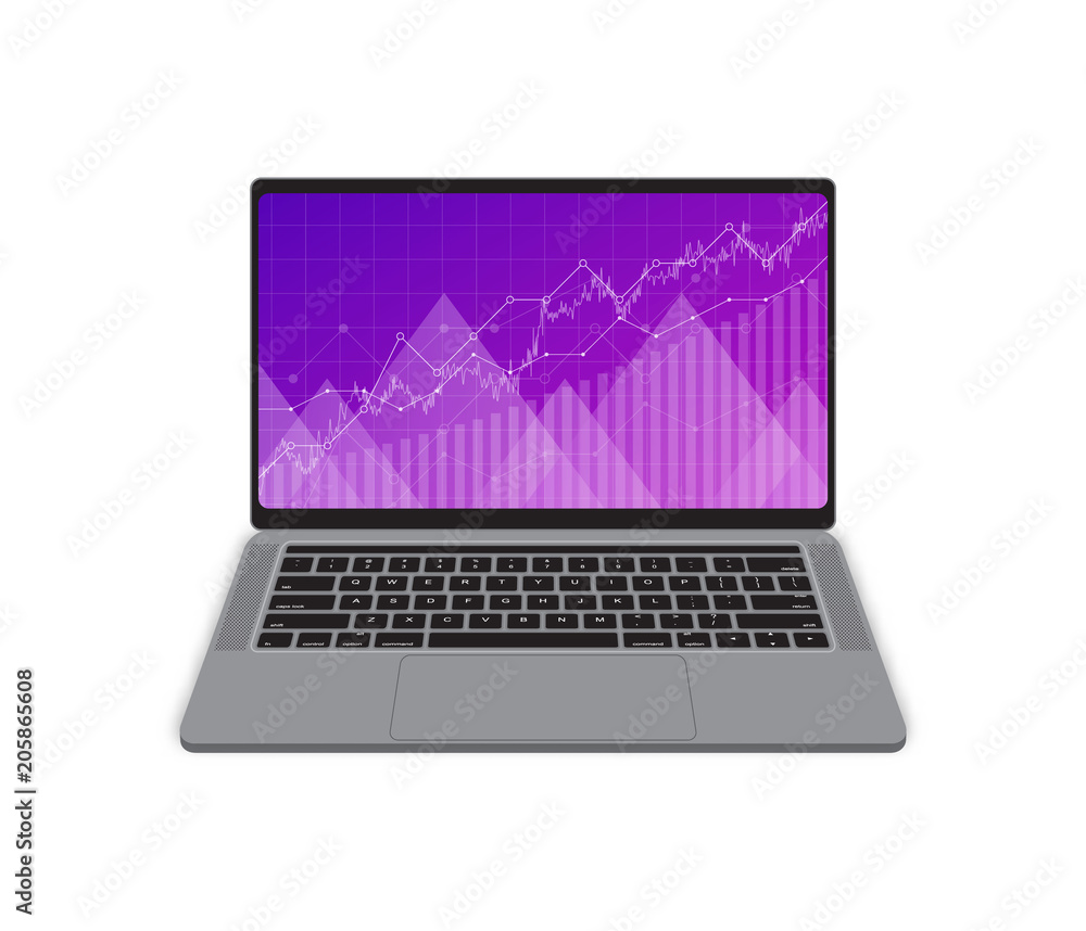 Financial data graph chart displayed on realistic open notebook screen, vector illustration. Growth company profit economic concept. Trend lines, columns, market economy information background. Financial data graph chart displayed on realistic open notebook screen, vector illustration. Growth company profit economic concept. Trend lines, columns, market economy information background.