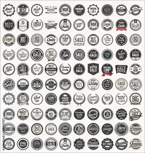 Mega collection of retro vintage badges and labels photo