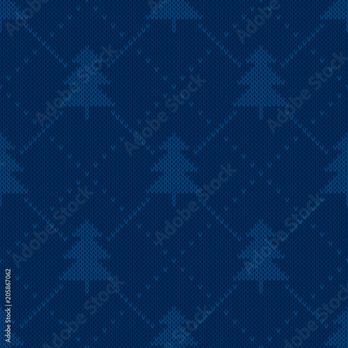 Winter Holiday Seamless Knit Pattern with Christmas Trees. Scheme for Knitted Sweater Pattern Design or Cross Stitch Embroidery