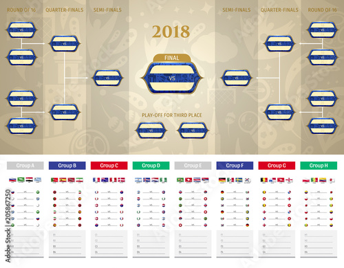 Football/soccer Match schedule vector illustration. Tableau des Matches - RUSSIE 2018