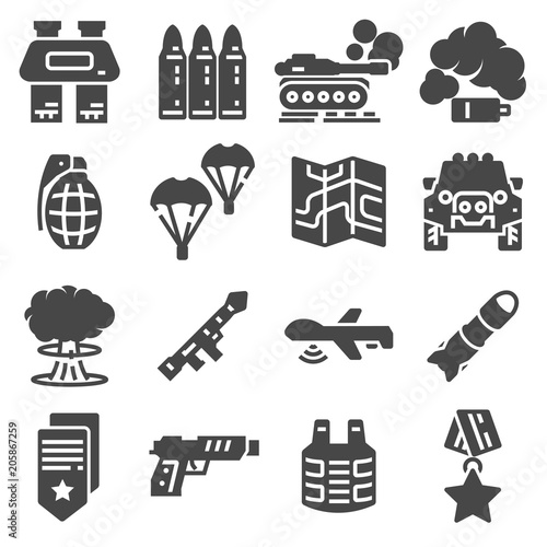 Military and war icons. Army icons universal set