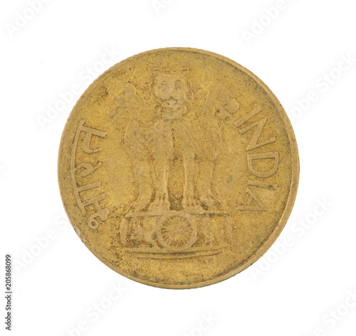 Indian Currency or Indian old Coin 20 Paise 1970 isolated on White Background