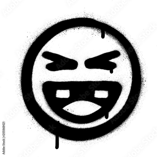 graffiti laughing icon face in black over white