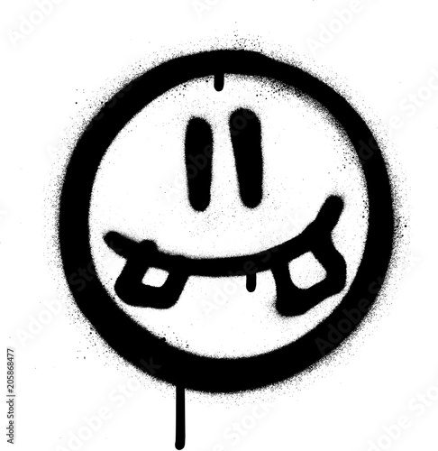 graffiti silly smiling icon face in black over white