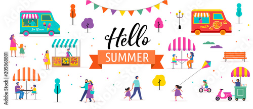 Summer fest, food street fair, family festival poster and banner design