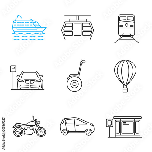Public transport linear icons set