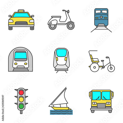 Public transport color icons set photo