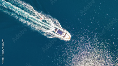 Aerial view on the sea and boat. Beautiful natural seascape at the summer time © biletskiyevgeniy.com