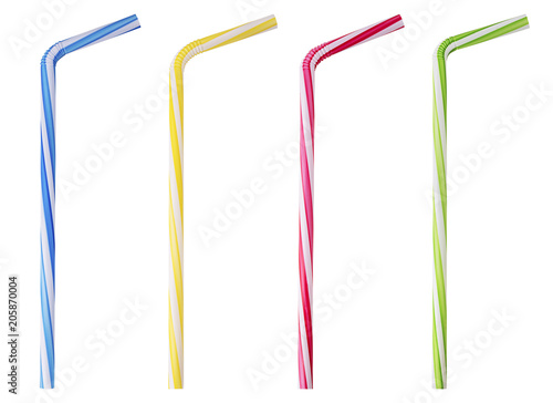 Four drinking straw pink, blue, yellow, green striped