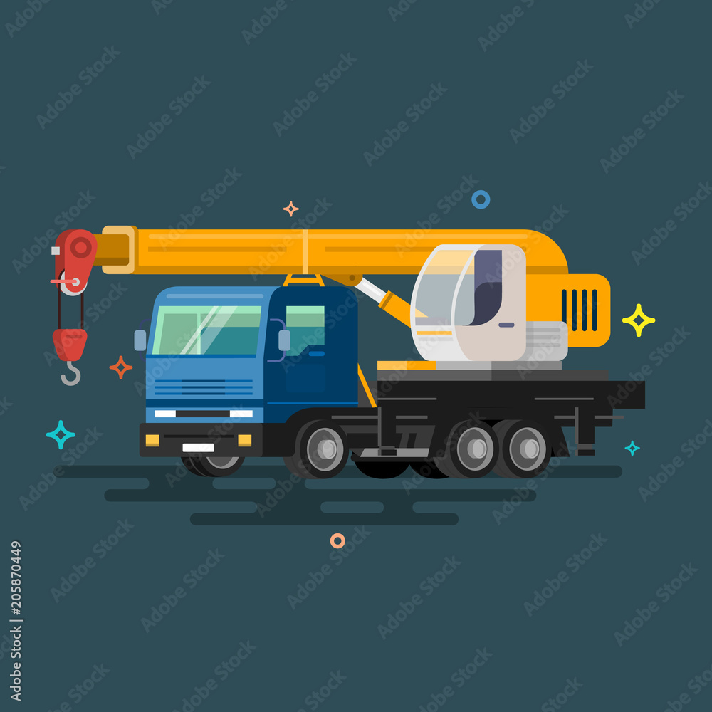 Truck crane. Flat design. 