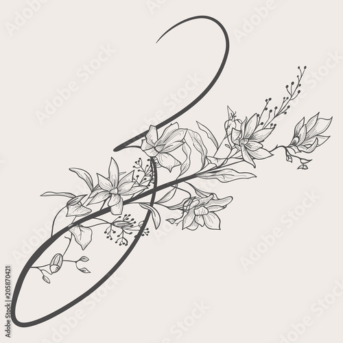 Vector Hand Drawn Flowered Uppercase Z monogram and logo