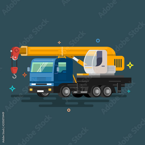 Truck crane. Flat design. 
